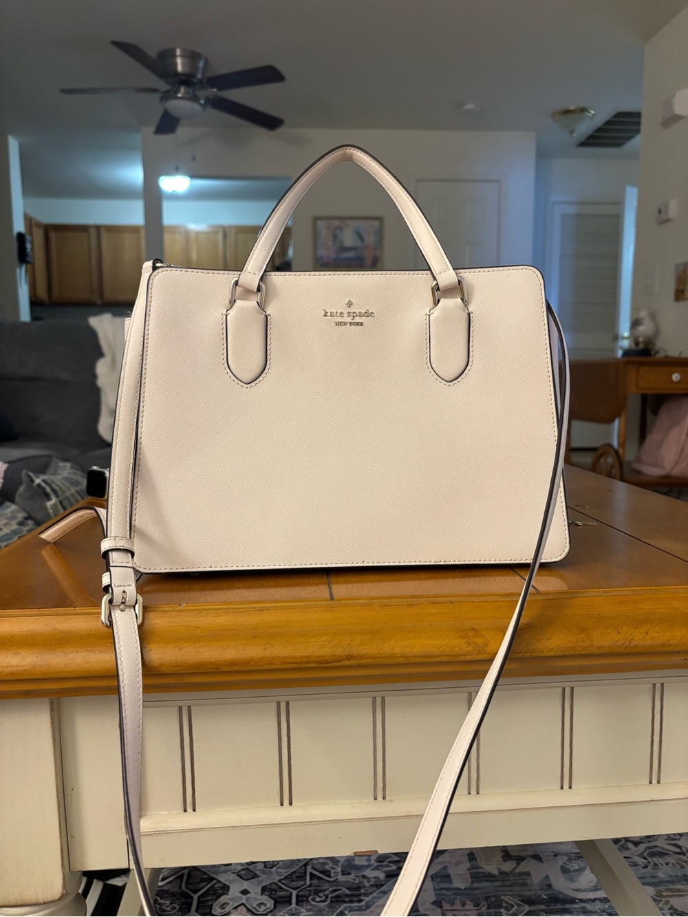 kate spade Cream Leather Satchel with Crossbody Strap